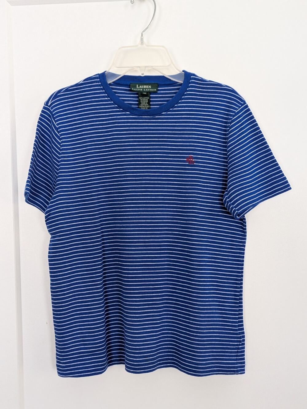 Lauren Ralph Lauren Women M Blue White Stripe RLL Embroidered Red